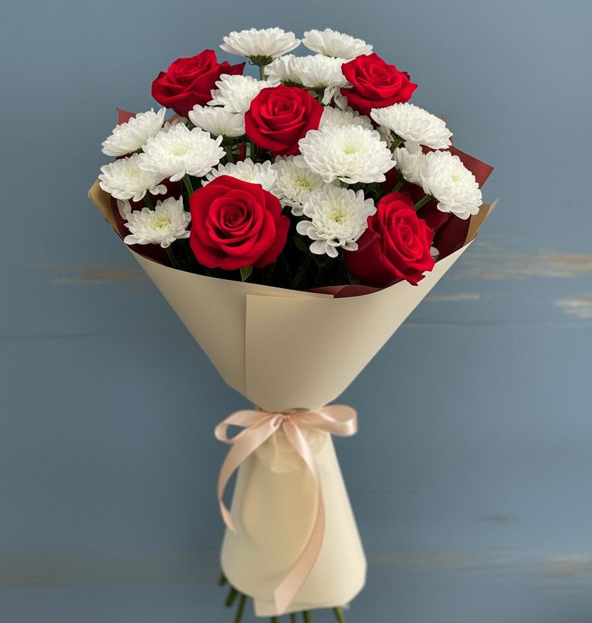 Букет цветов из: Розы и Хризантемы в Хлопово