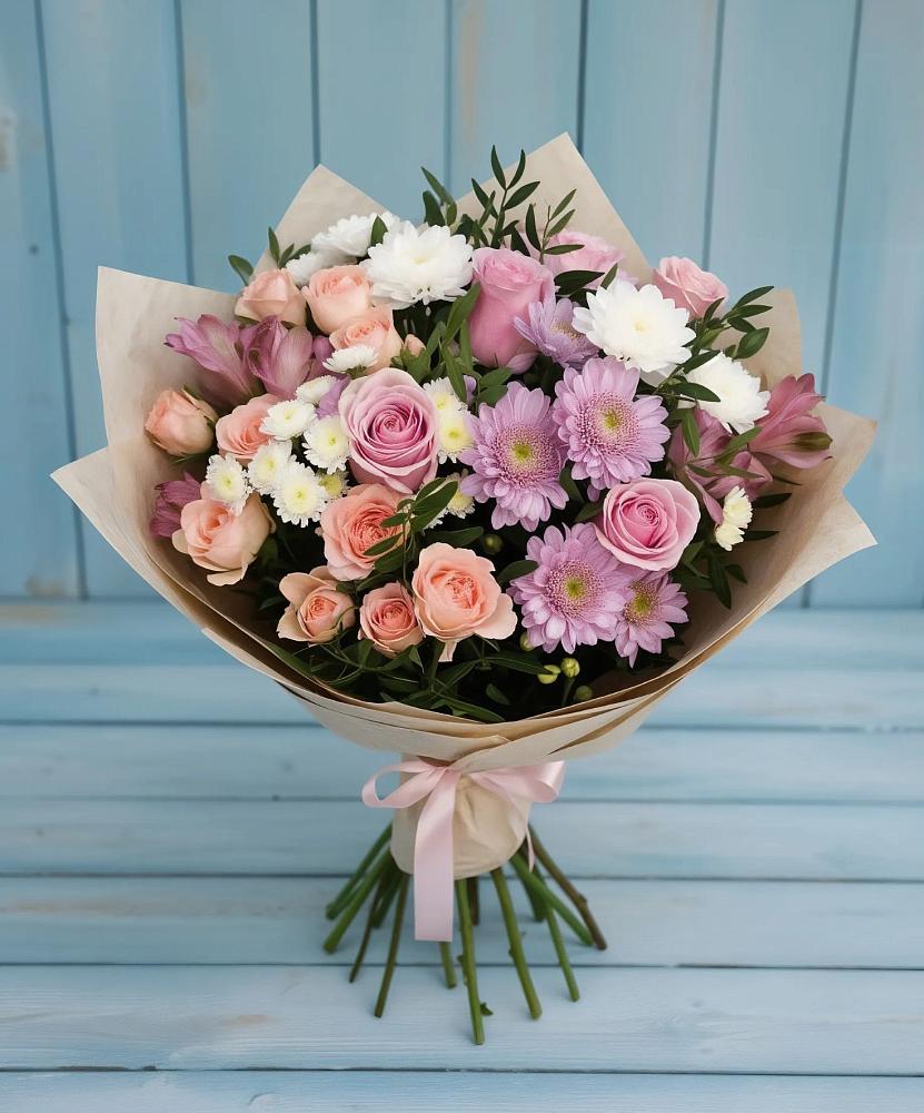 Букет цветов из: Хризантемы, Розы и Альстромерии в Хлопово