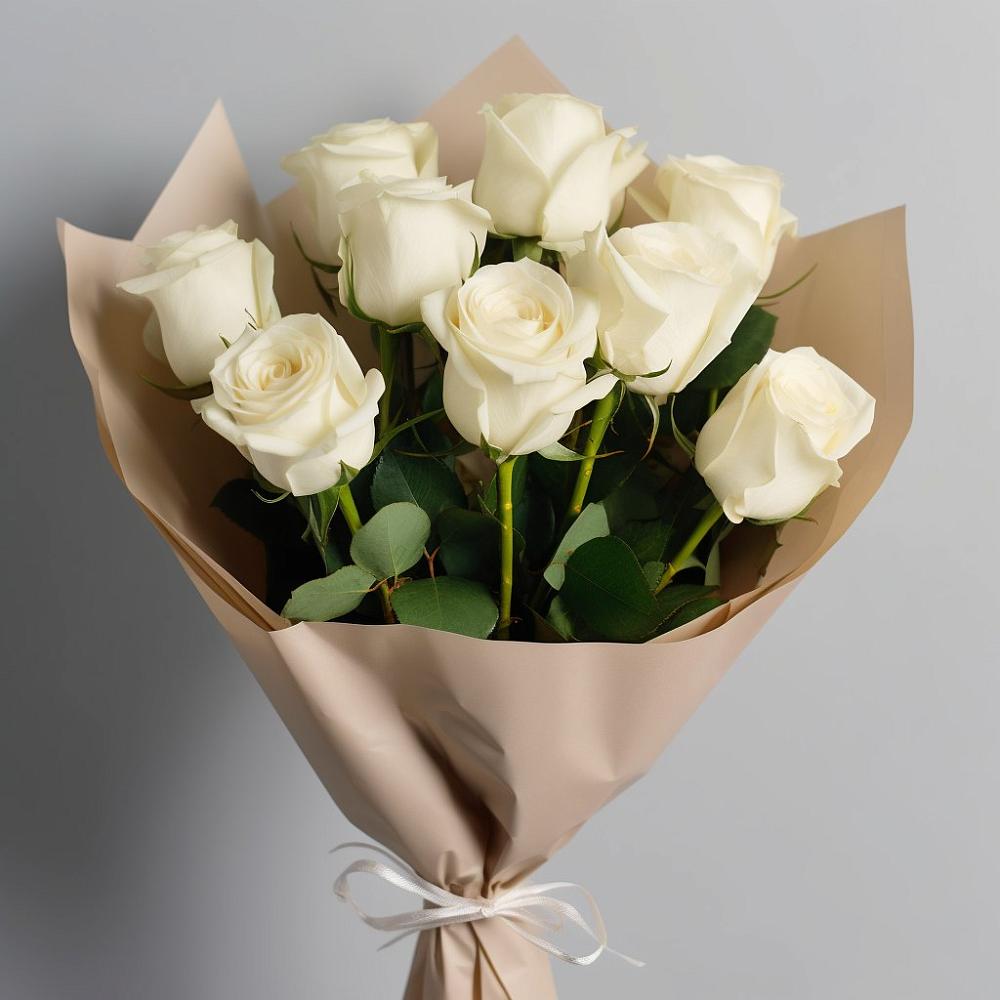 Букет 9 Белых роз Эдлесс Лав в Хлопово