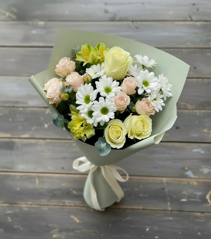 Букет цветов из: Альстромерии, Розы и Хризантемы в Хлопово