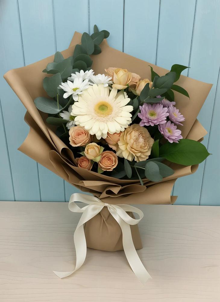 Букет цветов из: Герберы и Хризантемы в Хлопово