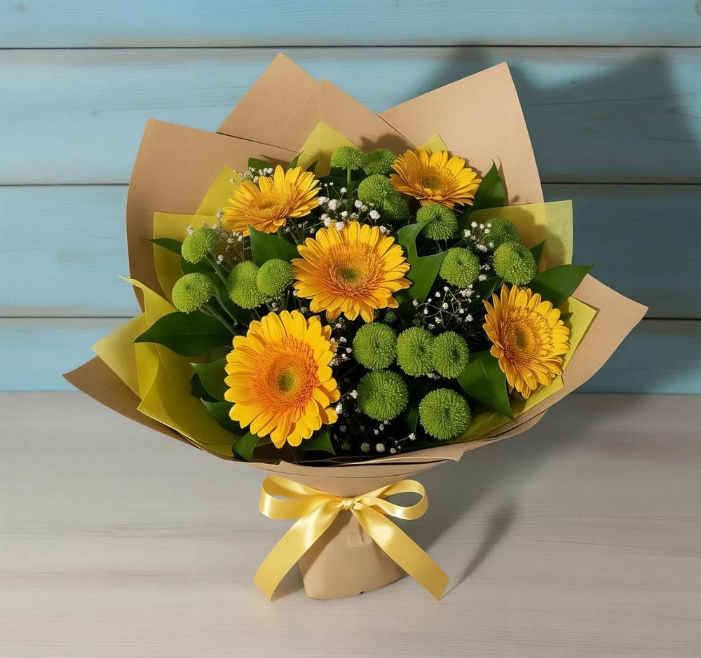 Букет цветов из: Герберы и Хризантемы в Хлопово
