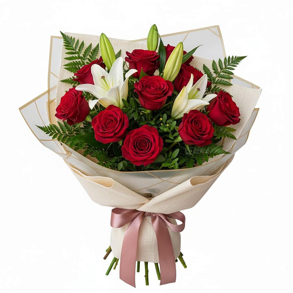 Букет цветов из: Лилии и Розы в Хлопово