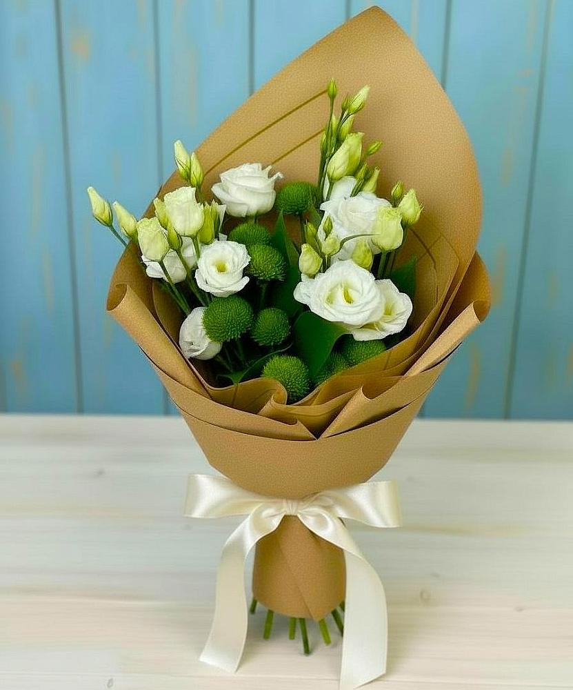 Букет цветов из: Хризантемы и Лизиантусы в Хлопово