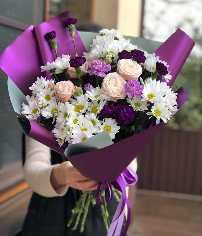 Букет цветов из: Хризантемы, Гвоздики и Розы в Хлопово