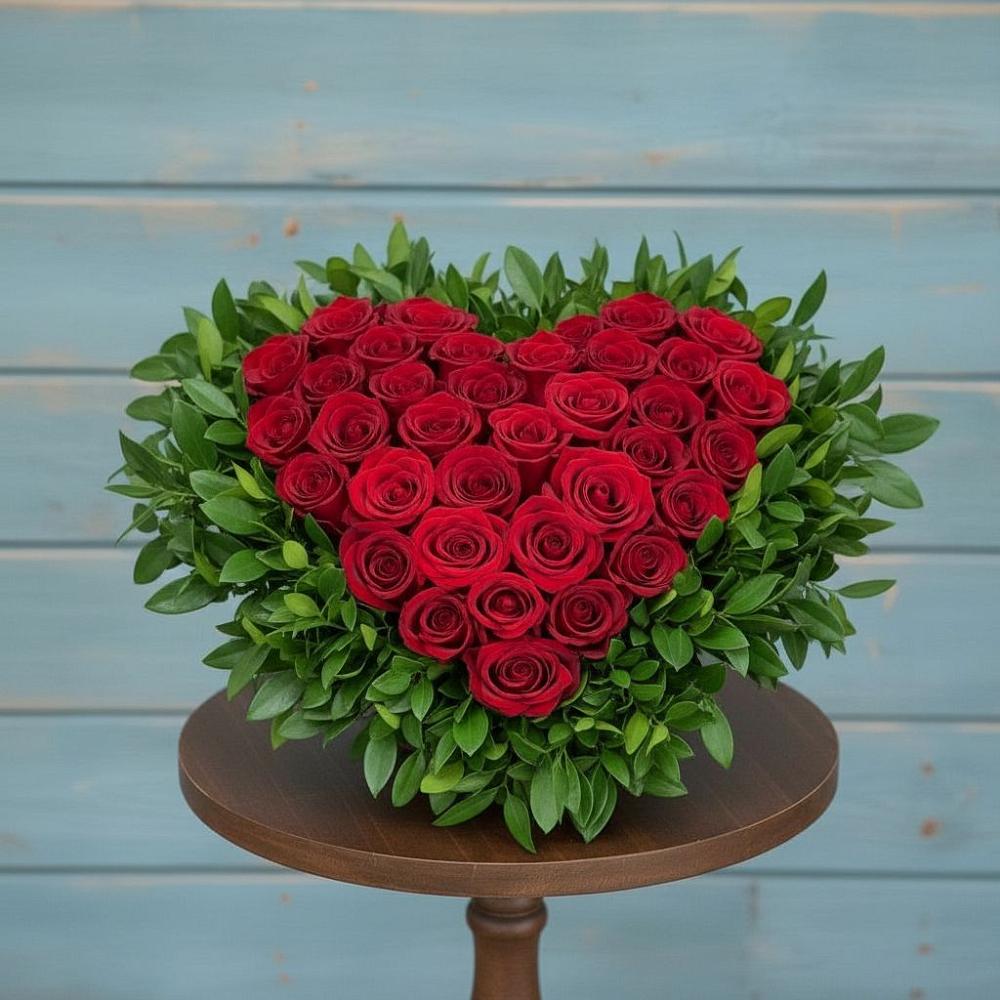 Цветочная композиция из Розы в виде сердца в Хлопово