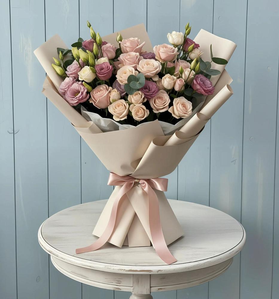 Букет цветов из: Розы и Лизиантусы в Хлопово