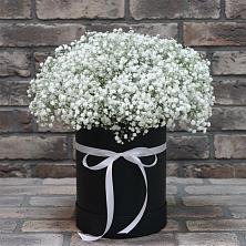 Цветочная композиция из Гипсофила в шляпной коробке в Хлопово